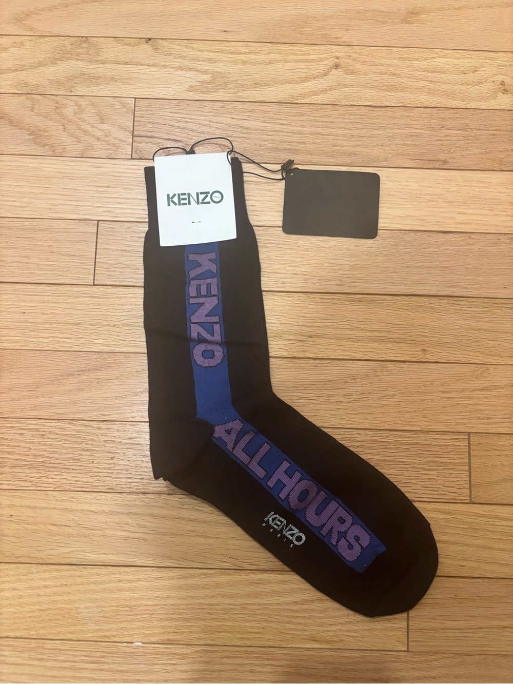 Kenzo Black Socks with Blue & Purple 'All Hours' Logo